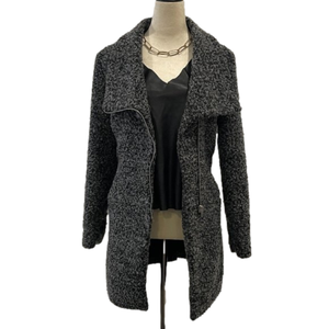 MIAMI Wool Lined Asymmetric Pea Coat w/ Zipper Closure - Black - Size M